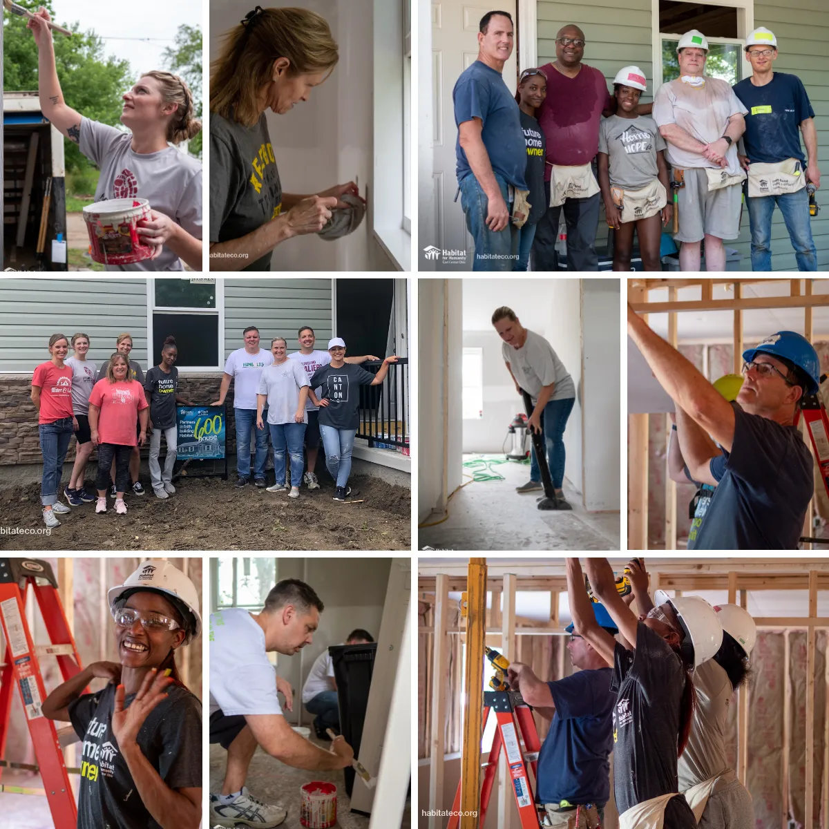 Collage of KAG employees volunteering at a Habitat for Humanity home build