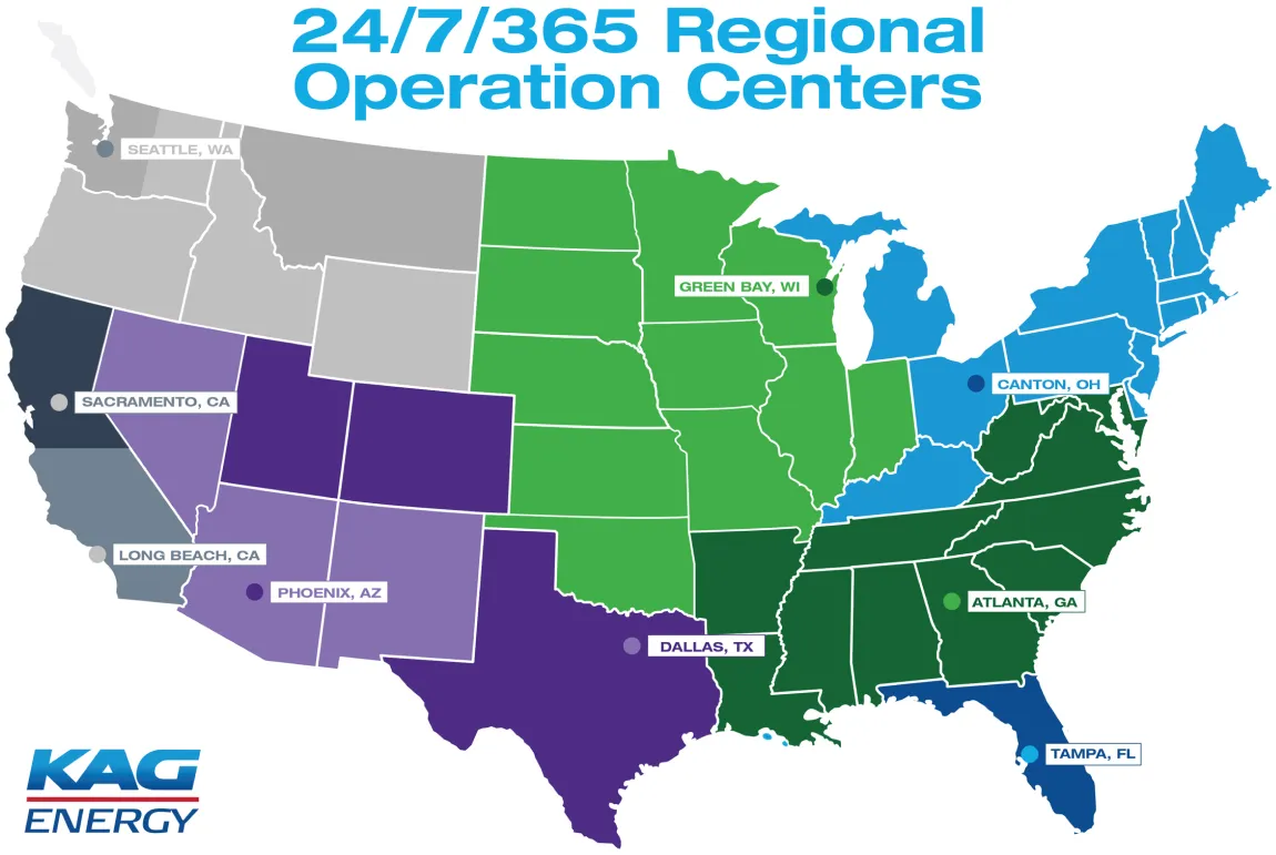 KAG Energy map of 24/7/365 regional operation centers across the US